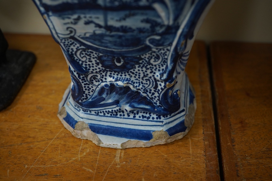 An 18th century Delft vase and cover, 40cm